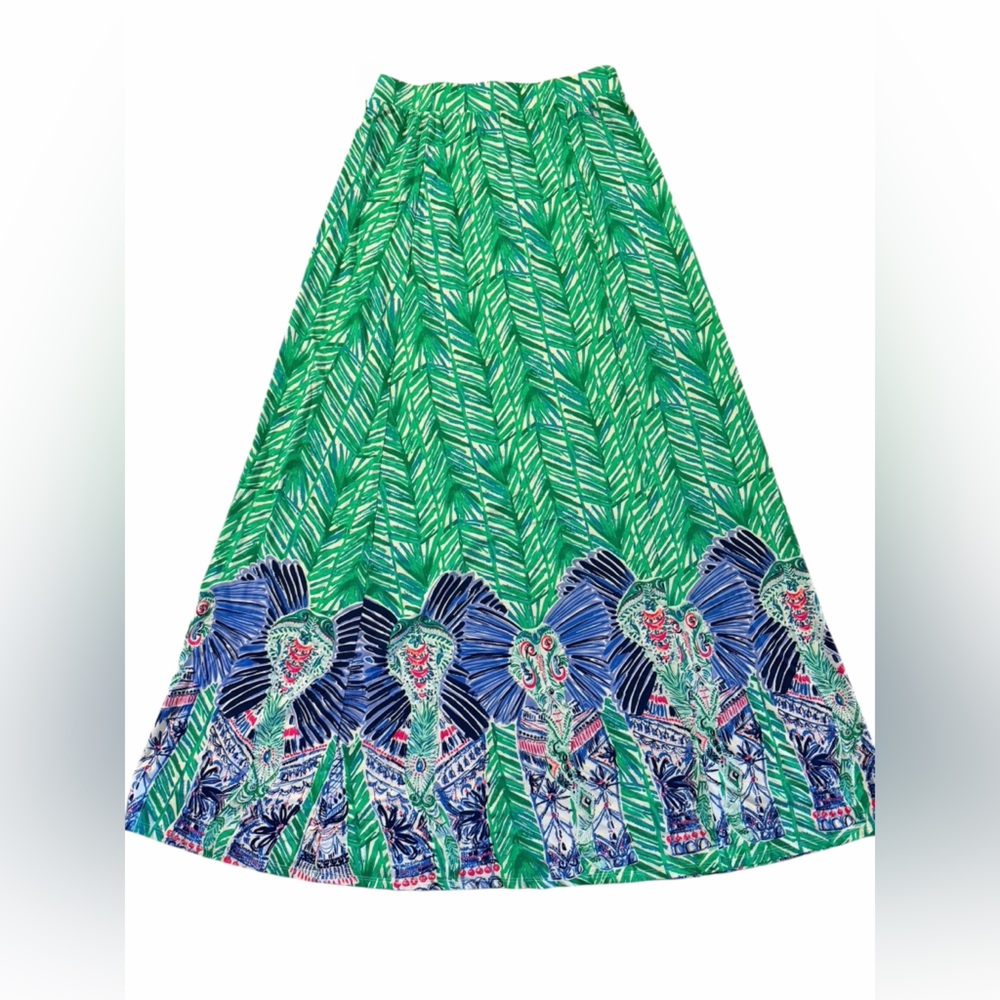 Lilly Pulitzer Maxi Skirt Women's Toucan Green Costa Verde Print Elephant Long
